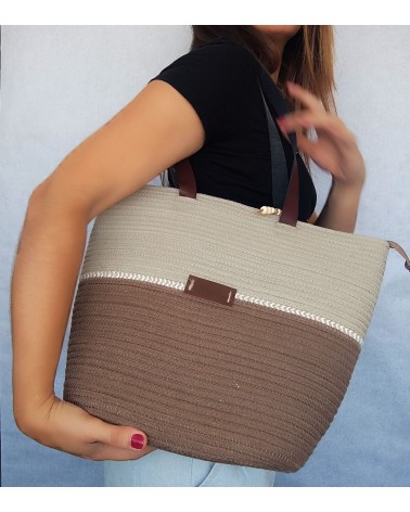 Bolso capazo marrón/beige